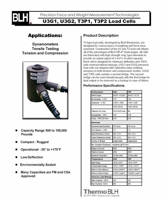 美國BLH U3G1 T3P2稱重傳感器尺寸